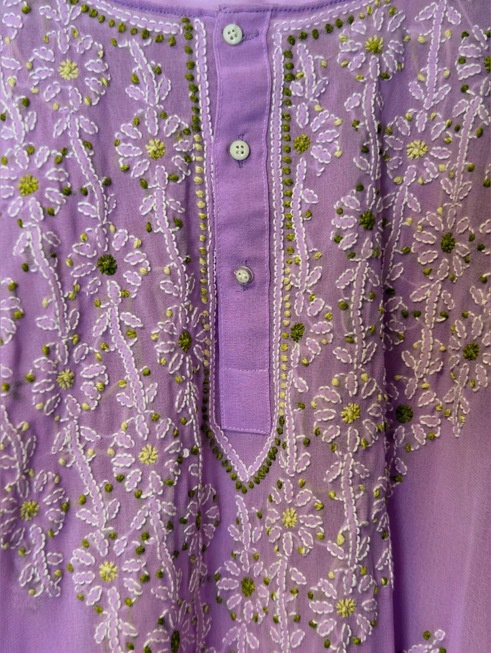 Lucknowi Chikan Hand Embroidered Lilac Sheer Tunic Kurta - Boho Luxe Size 2XL